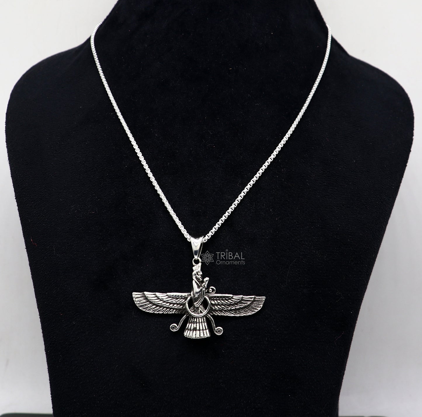 925 sterling silver Faravahar Ahura Mazda Handmade pendant Necklace, Ancient Persia Silver Men Jewelry, Mythology Mens Gift nsp636 - TRIBAL ORNAMENTS