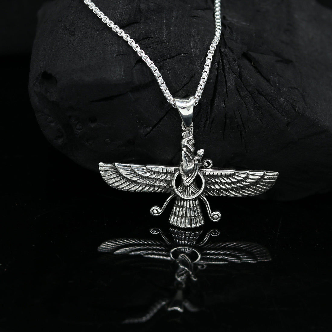 925 sterling silver Faravahar Ahura Mazda Handmade pendant Necklace, Ancient Persia Silver Men Jewelry, Mythology Mens Gift nsp636 - TRIBAL ORNAMENTS