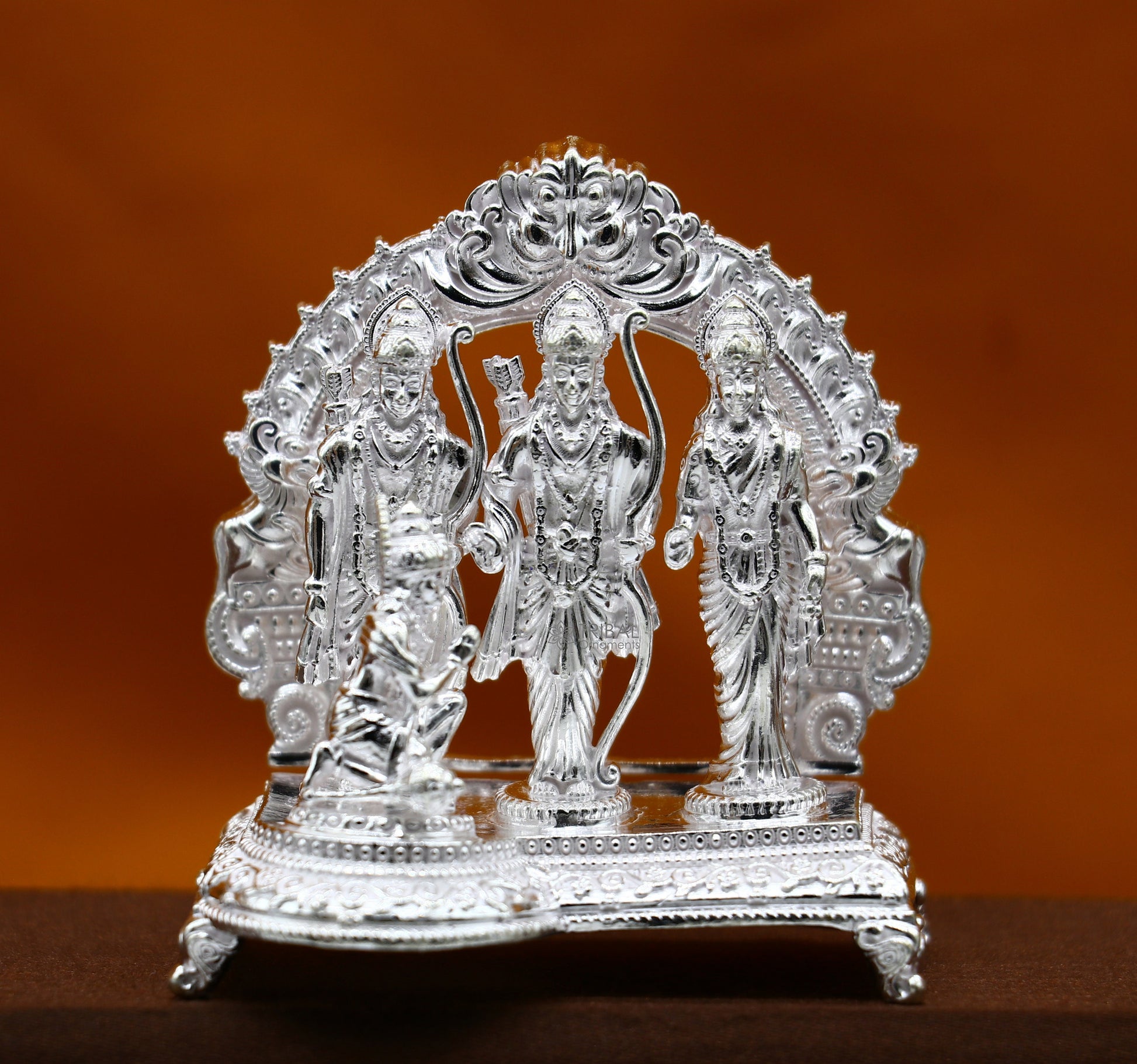 925 sterling silver handmade Divine Hindu god Rama Laxman Seeta and Hanuman blessing Statue, Ram Darbar Divine figurine puja article art642 - TRIBAL ORNAMENTS