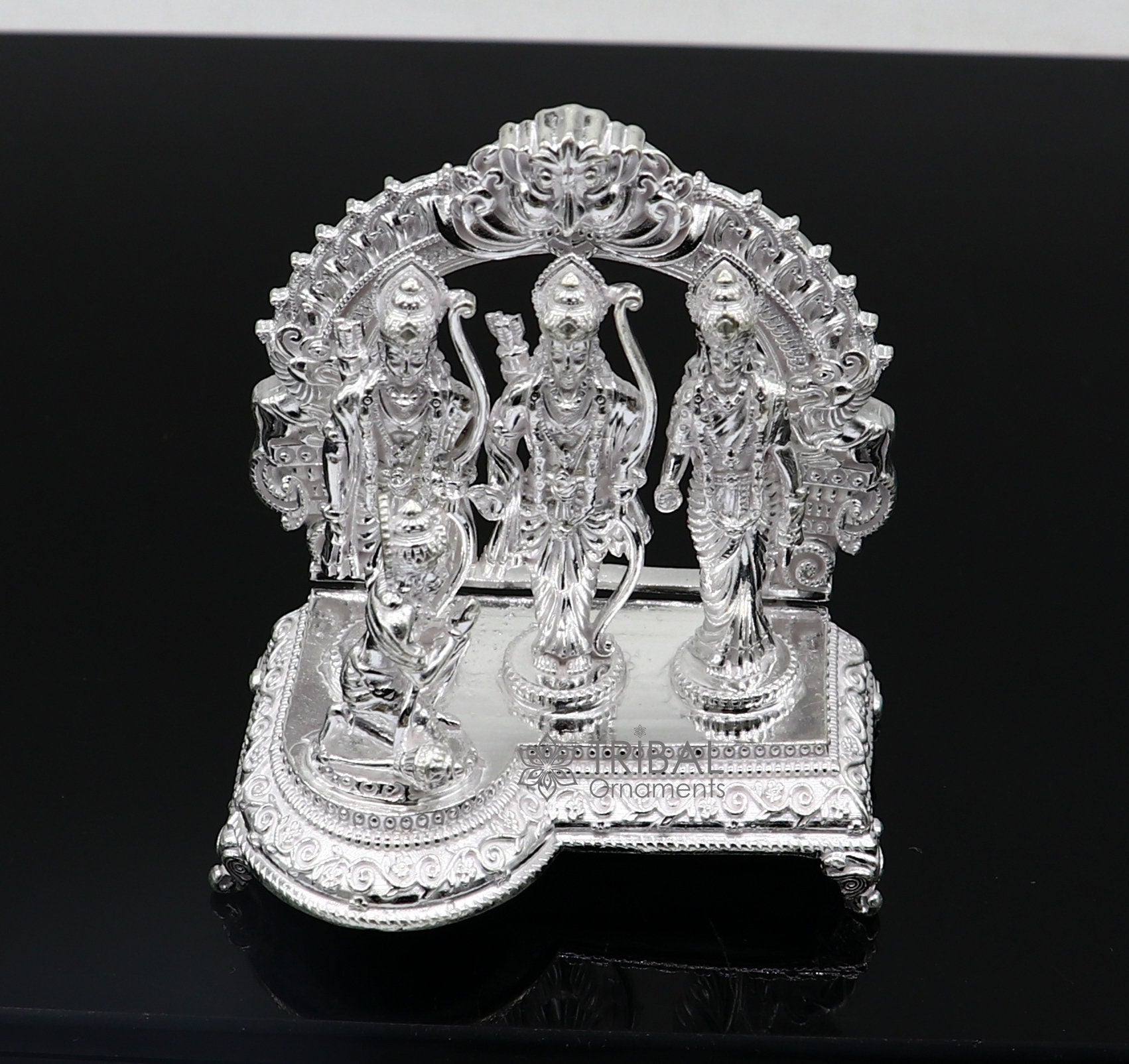 925 sterling silver handmade Divine Hindu god Rama Laxman Seeta and Hanuman blessing Statue, Ram Darbar Divine figurine puja article art642 - TRIBAL ORNAMENTS