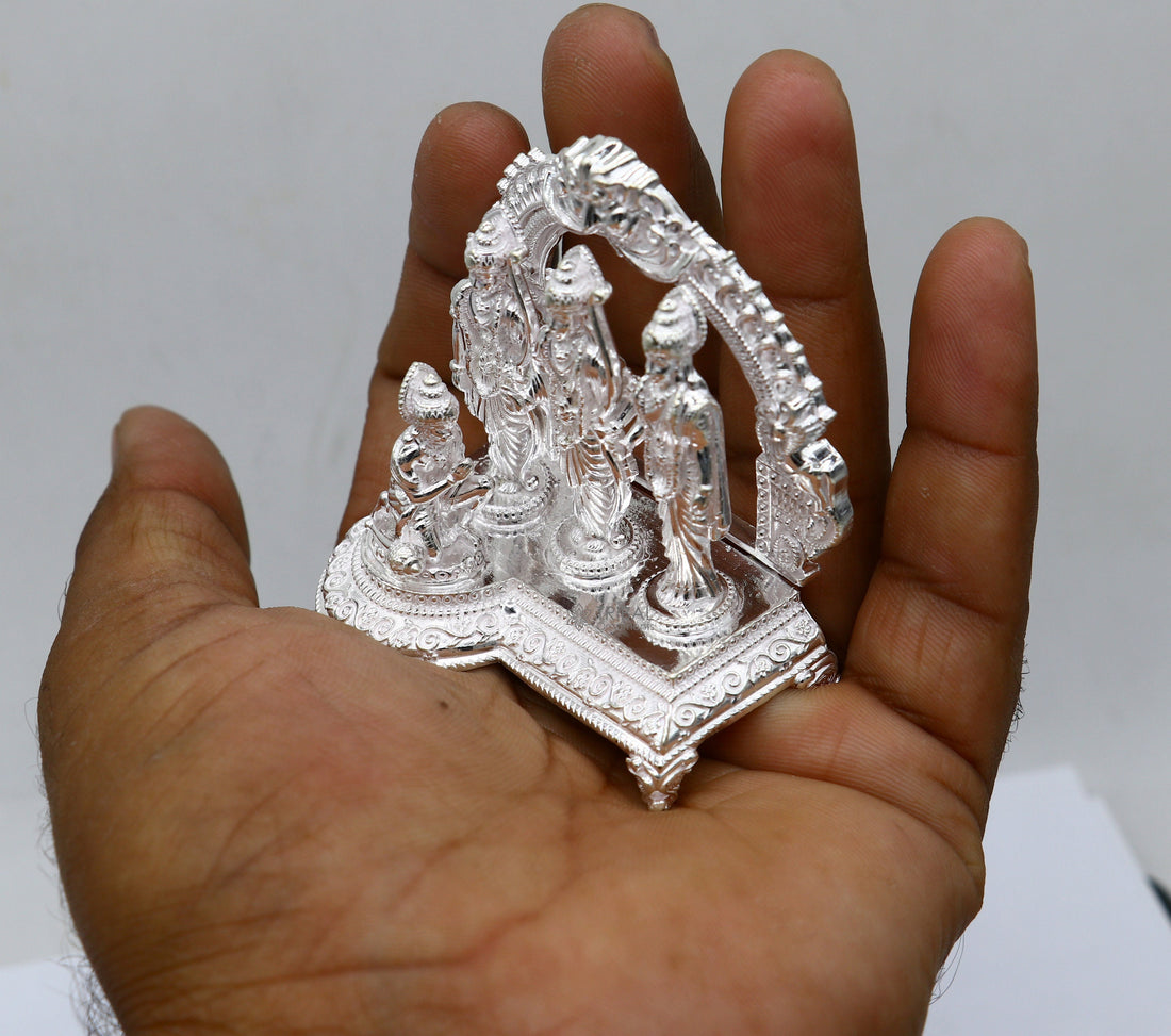 925 sterling silver handmade Divine Hindu god Rama Laxman Seeta and Hanuman blessing Statue, Ram Darbar Divine figurine puja article art642 - TRIBAL ORNAMENTS