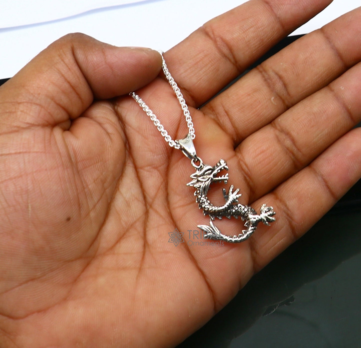 925 sterling silver unique Dragon design pendant, silver trendy pendant necklace, silver unisex cultural designer jewelry nsp642 - TRIBAL ORNAMENTS