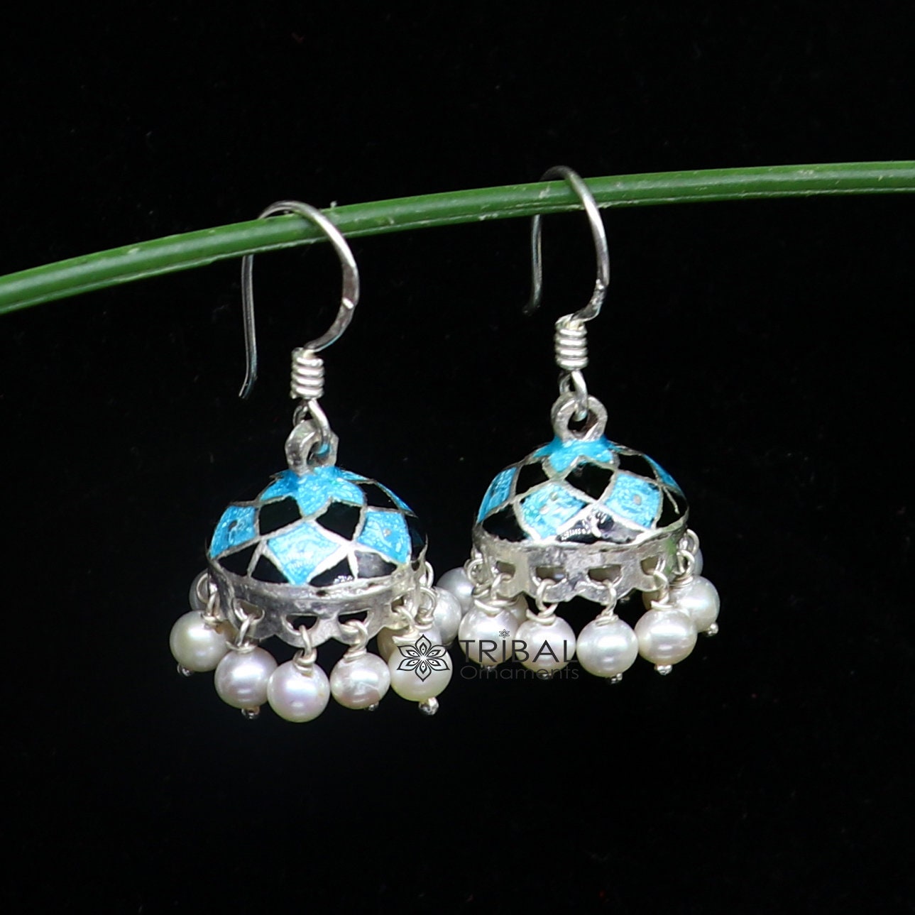 Trendy stylish  925 sterling silver Stylish colorful hoops earring chandelier, enamel work jhumka hanging drops brides earrings  s1190 - TRIBAL ORNAMENTS