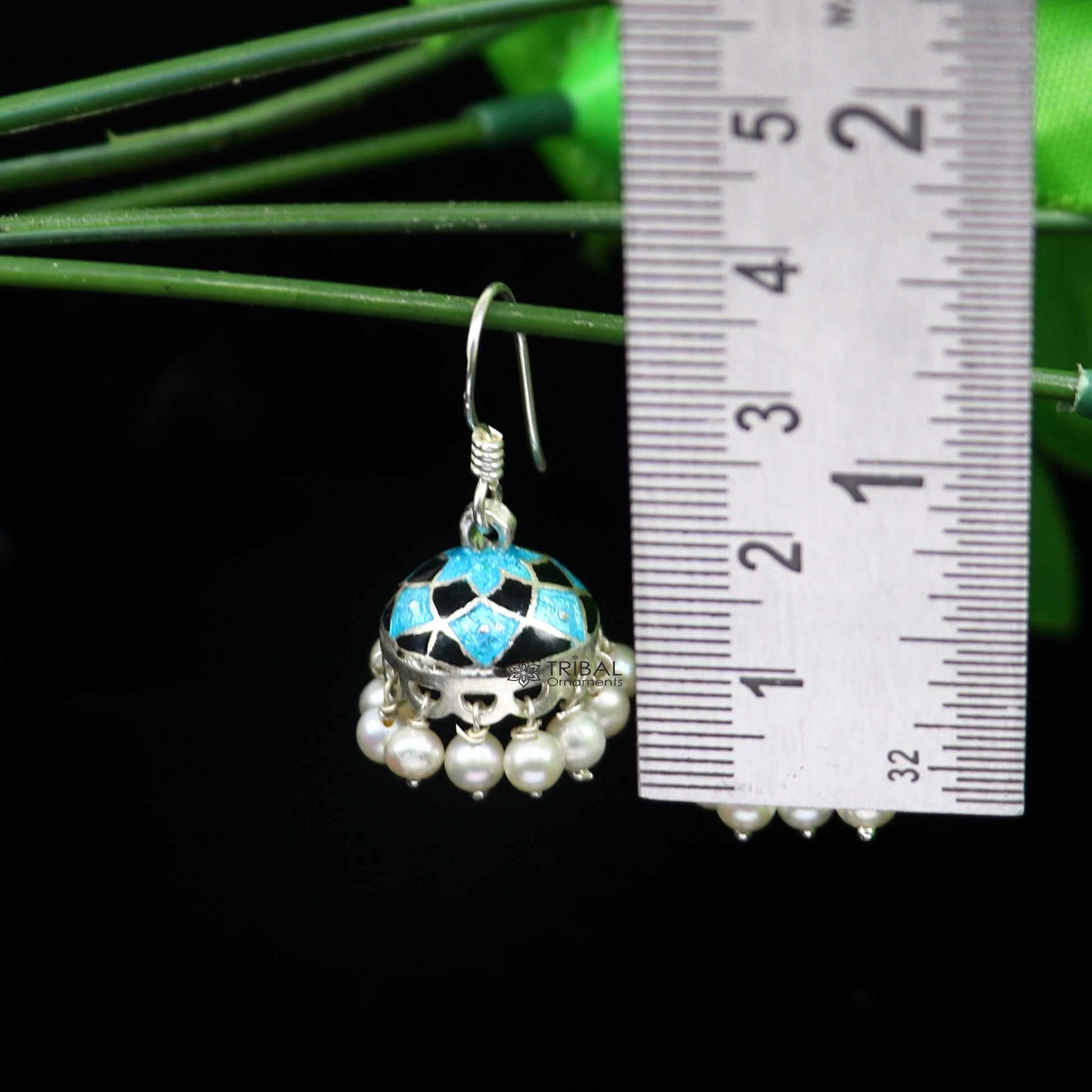 Trendy stylish  925 sterling silver Stylish colorful hoops earring chandelier, enamel work jhumka hanging drops brides earrings  s1190 - TRIBAL ORNAMENTS