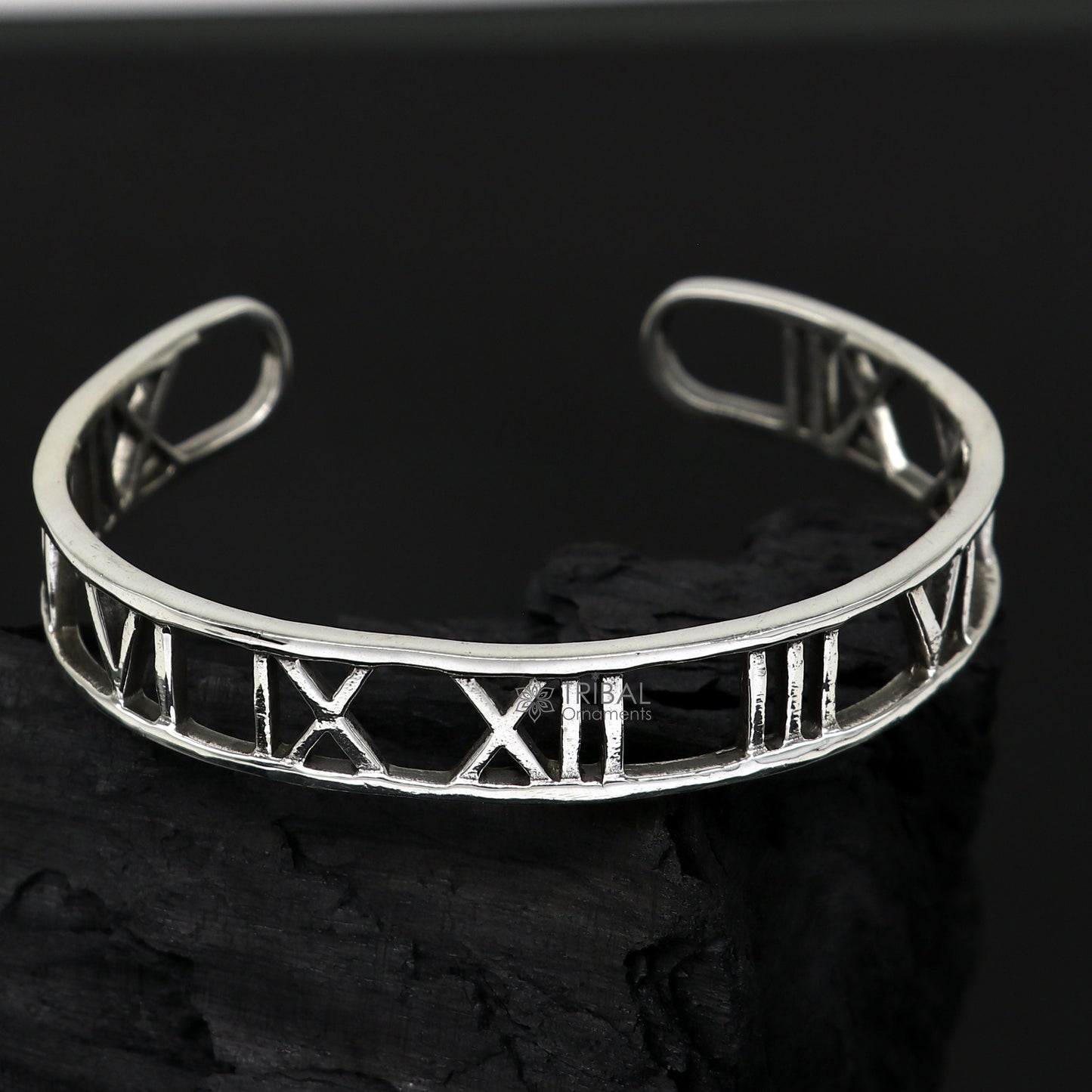 925 sterling silver handmade solid Roman number design fashion kada cuff bracelet, cuff kada unsex gifting jewelry solid silver kada cuff153 - TRIBAL ORNAMENTS