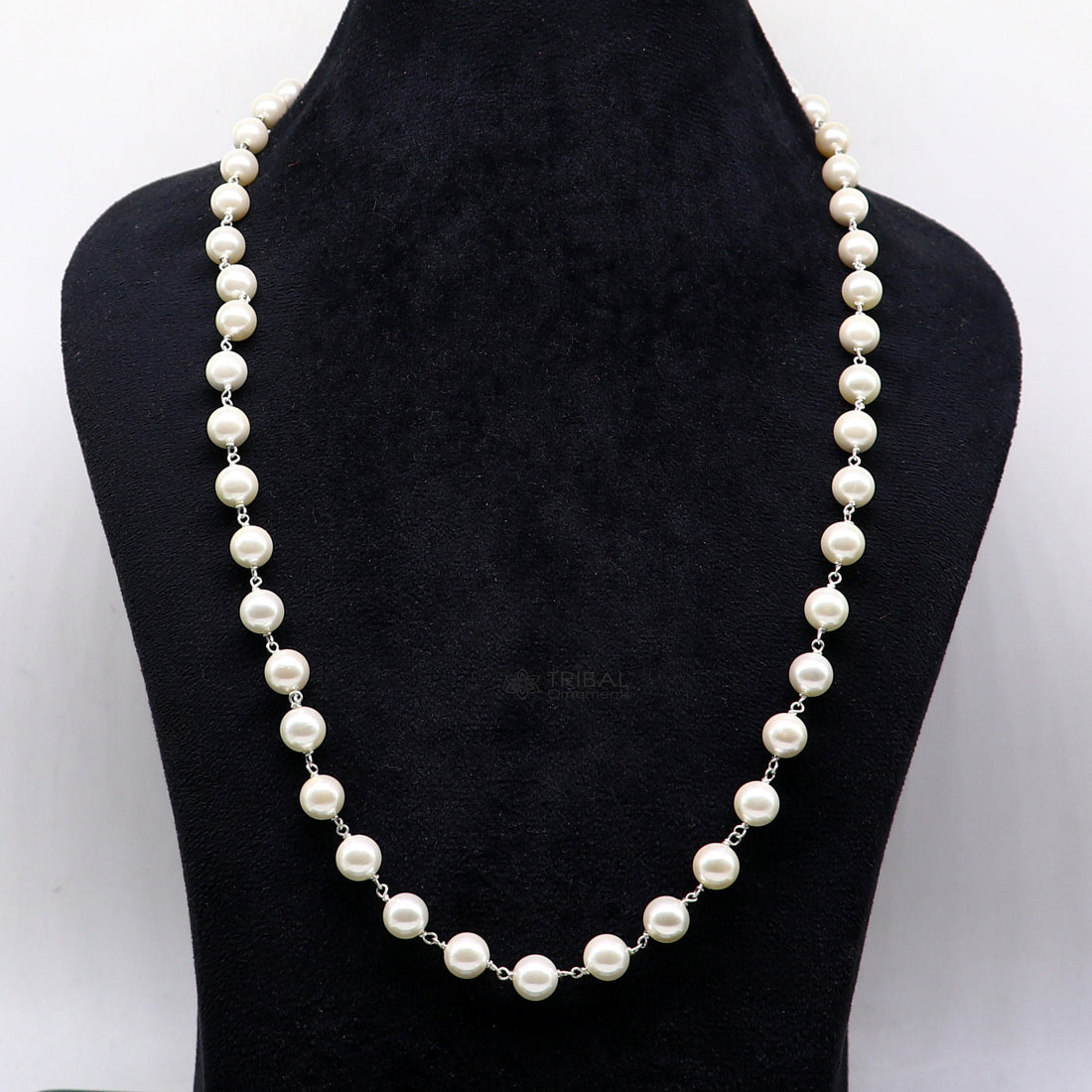 8mm mother of pearls custom made 925 sterling silver long beaded necklace, gorgeous girl's women's daily use best gifting beaded chain ch556 - TRIBAL ORNAMENTS
