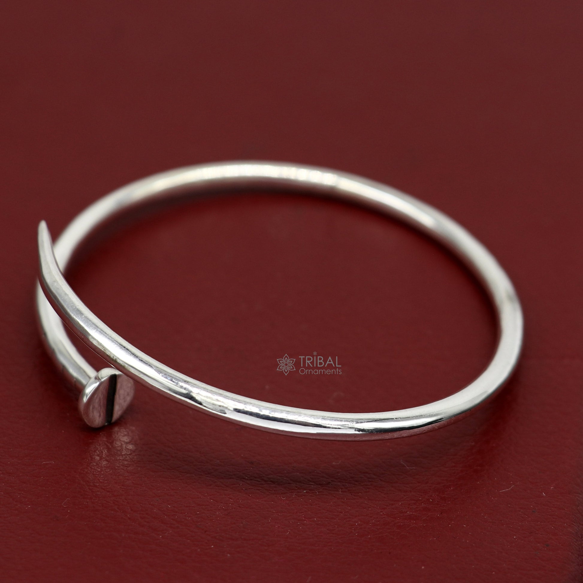 925 sterling silver plain shiny iron nail design cuff kada modern trendy fashion kada is a stunning and versatile piece of jewelry cuff160 - TRIBAL ORNAMENTS