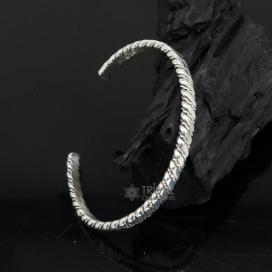 925 sterling silver handmade solid trendy spiral design fashion kada cuff bracelet, cuff kada unsex gifting jewelry solid kada cuff162 - TRIBAL ORNAMENTS