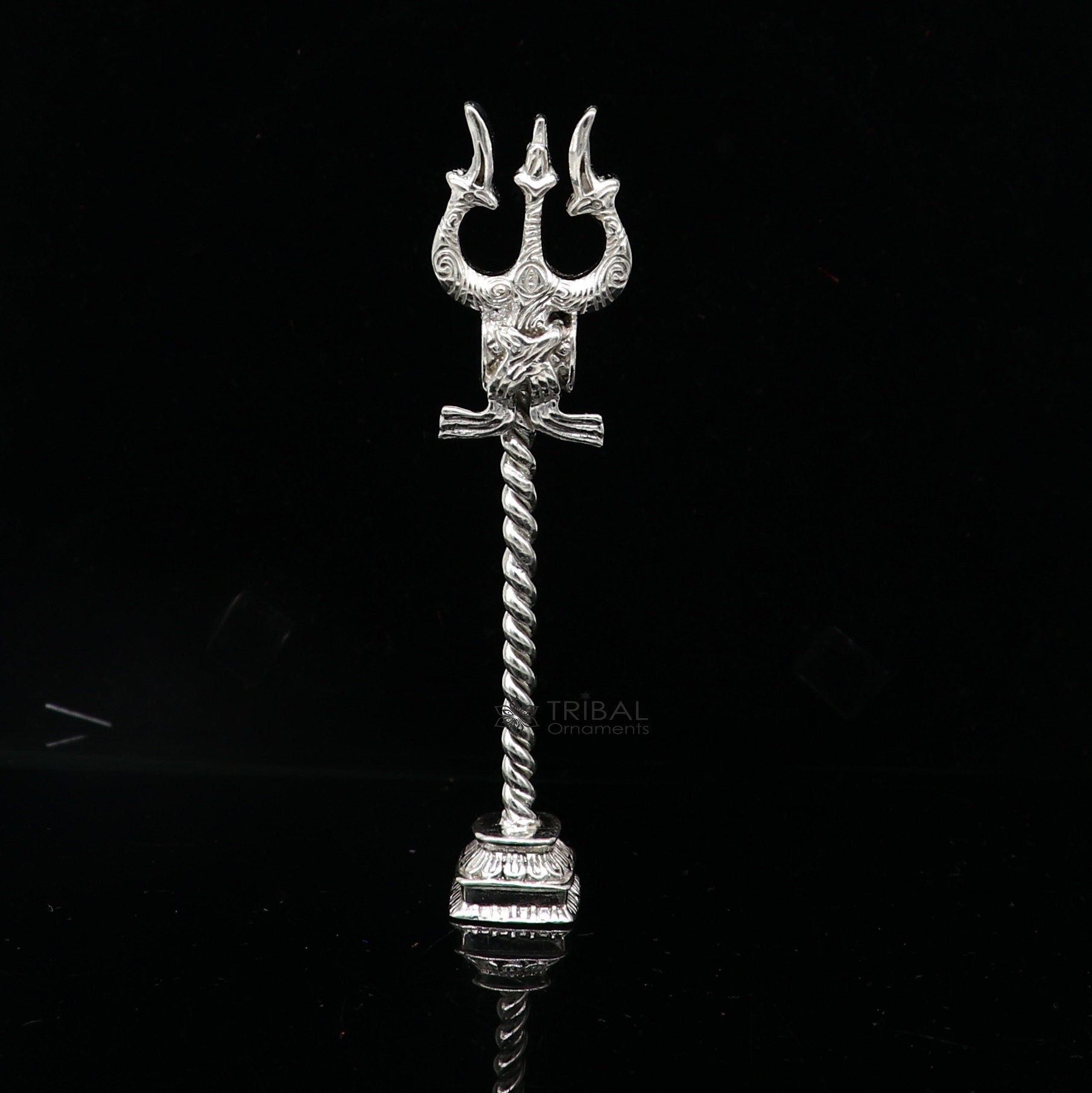 925 Sterling silver handmade lord Shiva trident with Damaru, fabulous craftsmanship Mahadev trishul, best collectible puja article art641 - TRIBAL ORNAMENTS