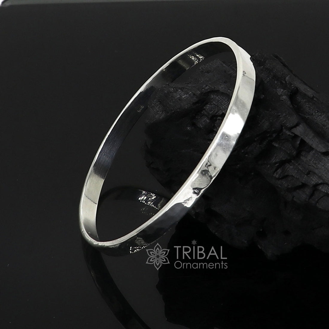 Solid flat plain design 925 sterling silver shiny bright bangle bracelet kada, excellent modern trendy fashion bangle men's or girls nsk695 - TRIBAL ORNAMENTS