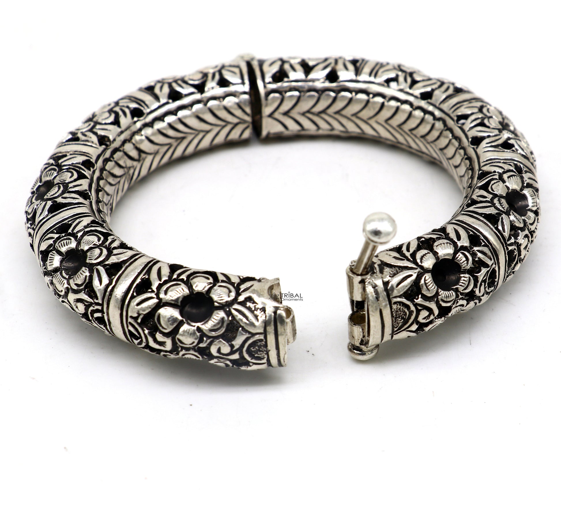 925 sterling silver handmade fabulous flower work vintage chitai work Cultural bangle bracelet kada excellent traditional jewelry nsk689 - TRIBAL ORNAMENTS