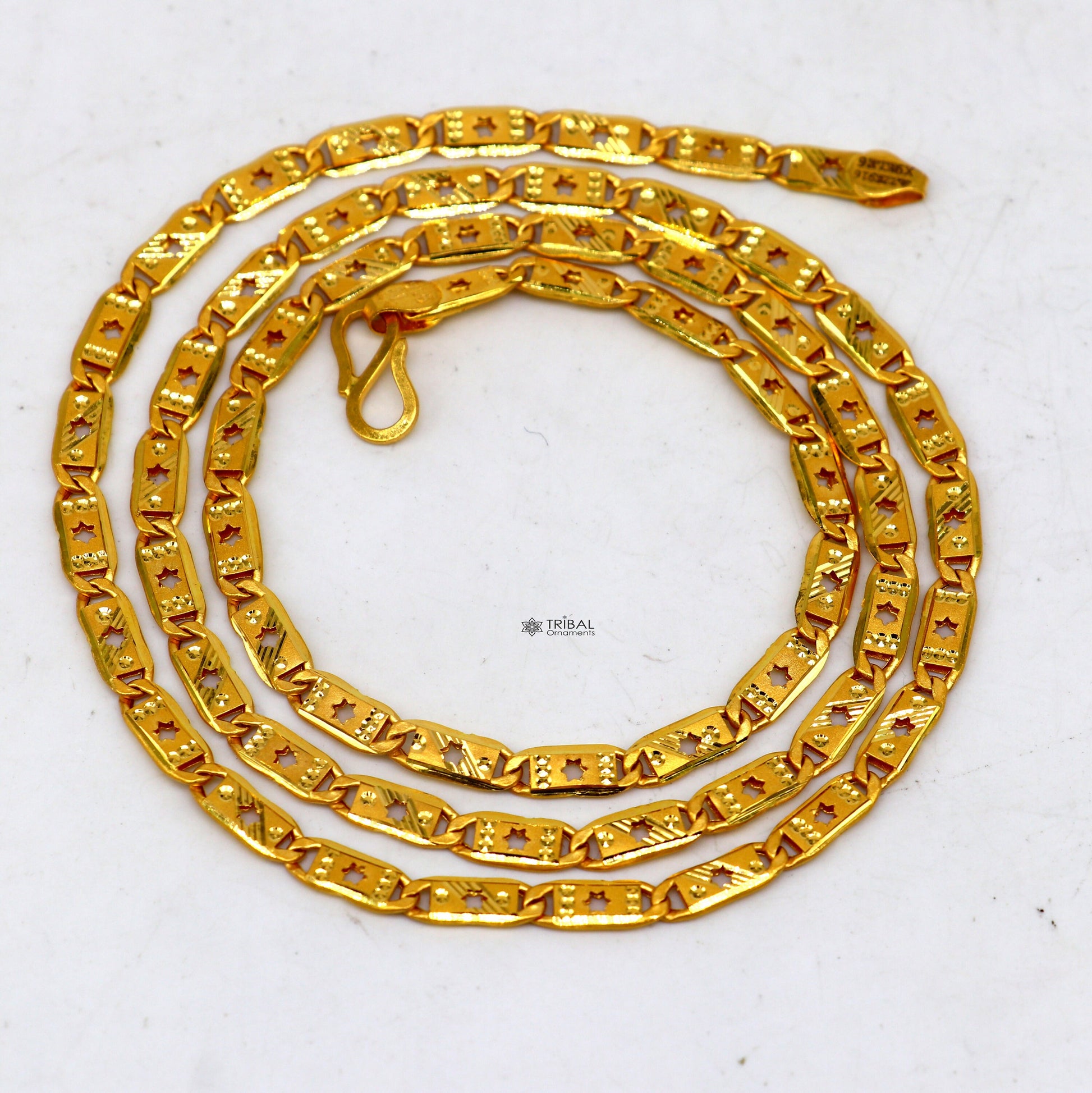 Hallmarked 22kt 22ct yellow gold handmade certified gold luxury royal nawabi chian gifting necklace all sized unisex chain necklace gch583 - TRIBAL ORNAMENTS