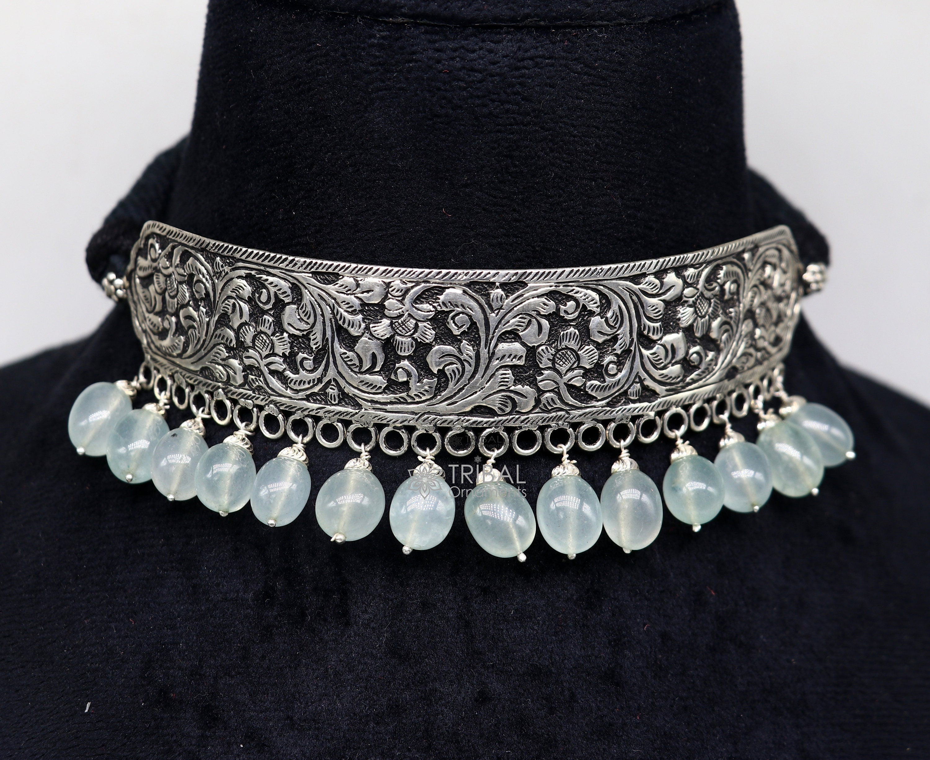 Silver Lookalike Brass Oxidised Elegant Choker Necklace Earrings Set -  Beatnik