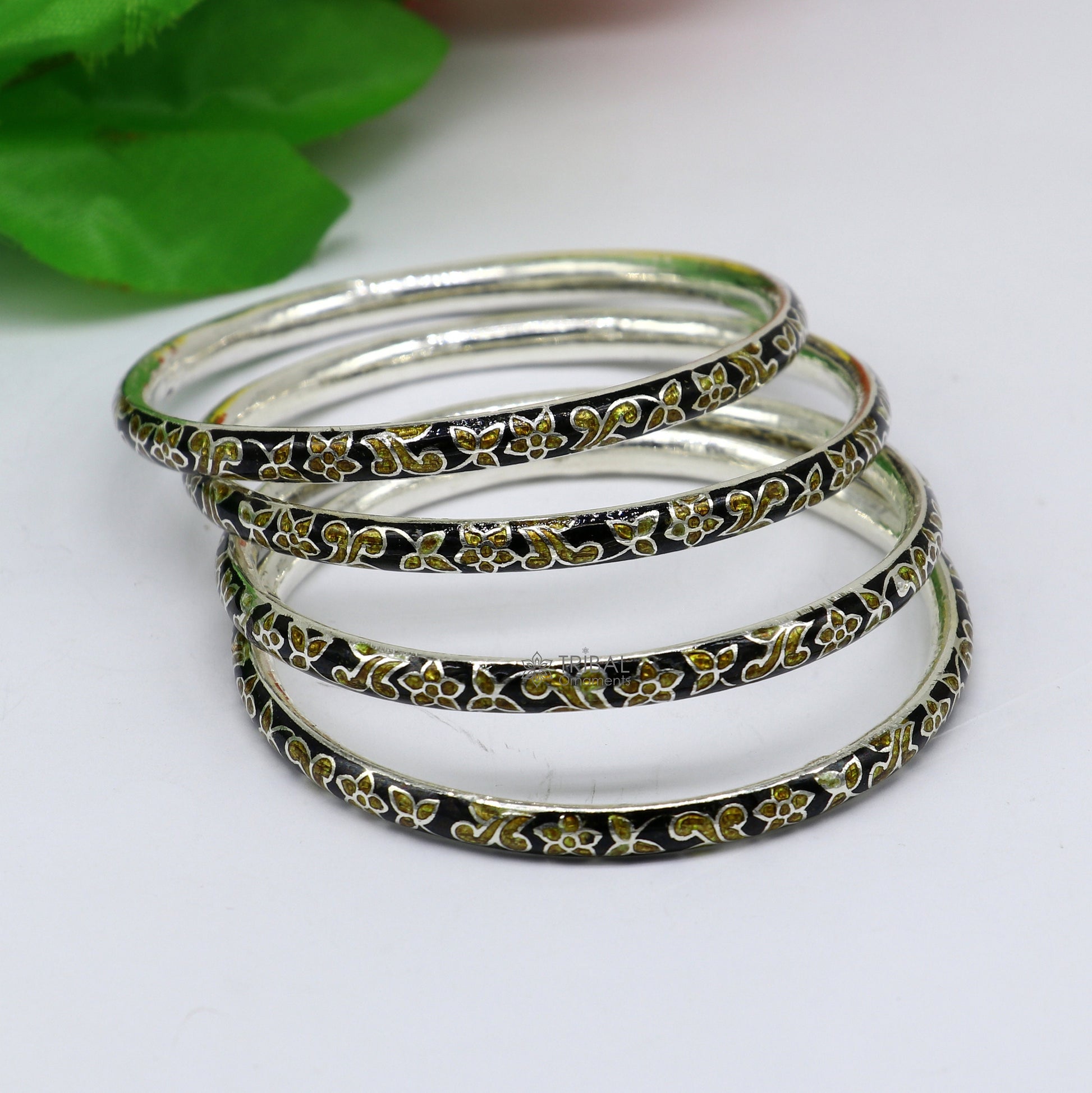 925 Sterling silver Traditional cultural design meenakari (color enamel )bangles bracelet brides trendy style jewelry from india nbA370 - TRIBAL ORNAMENTS