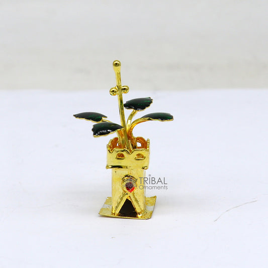 Gold polished over 925 sterling silver handmade mini tulsi plant basil rosary plant for puja article, silver worshiping article su1140 - TRIBAL ORNAMENTS