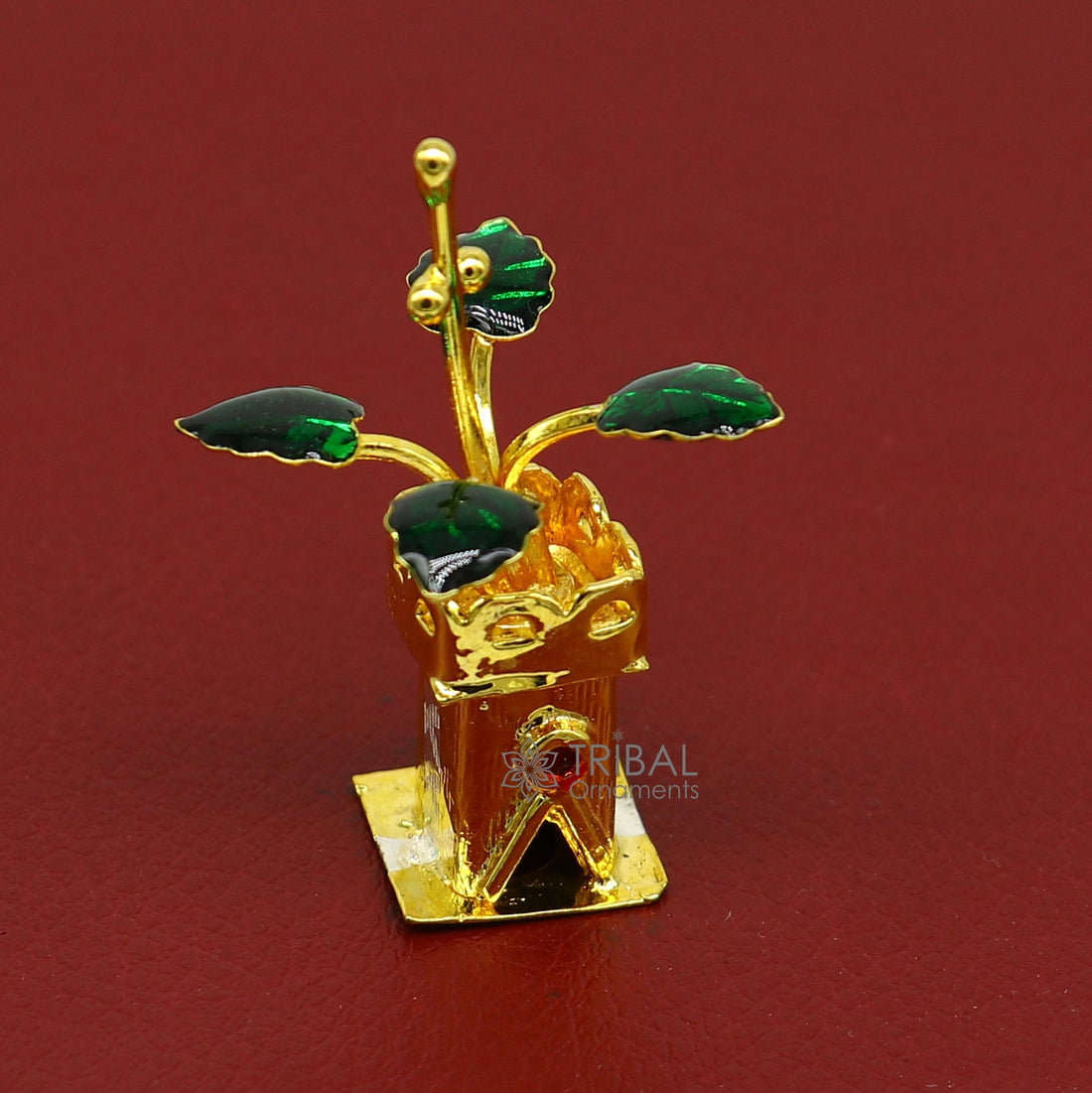 Gold polished over 925 sterling silver handmade mini tulsi plant basil rosary plant for puja article, silver worshiping article su1140 - TRIBAL ORNAMENTS