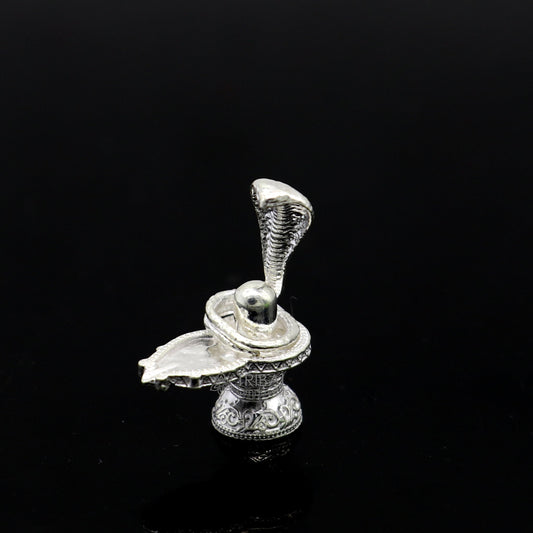 2.1cm 925 sterling silver handmade small solid Lord Shiva lingam stand, silver Shivling puja article, for wealth and prosperity art647 - TRIBAL ORNAMENTS