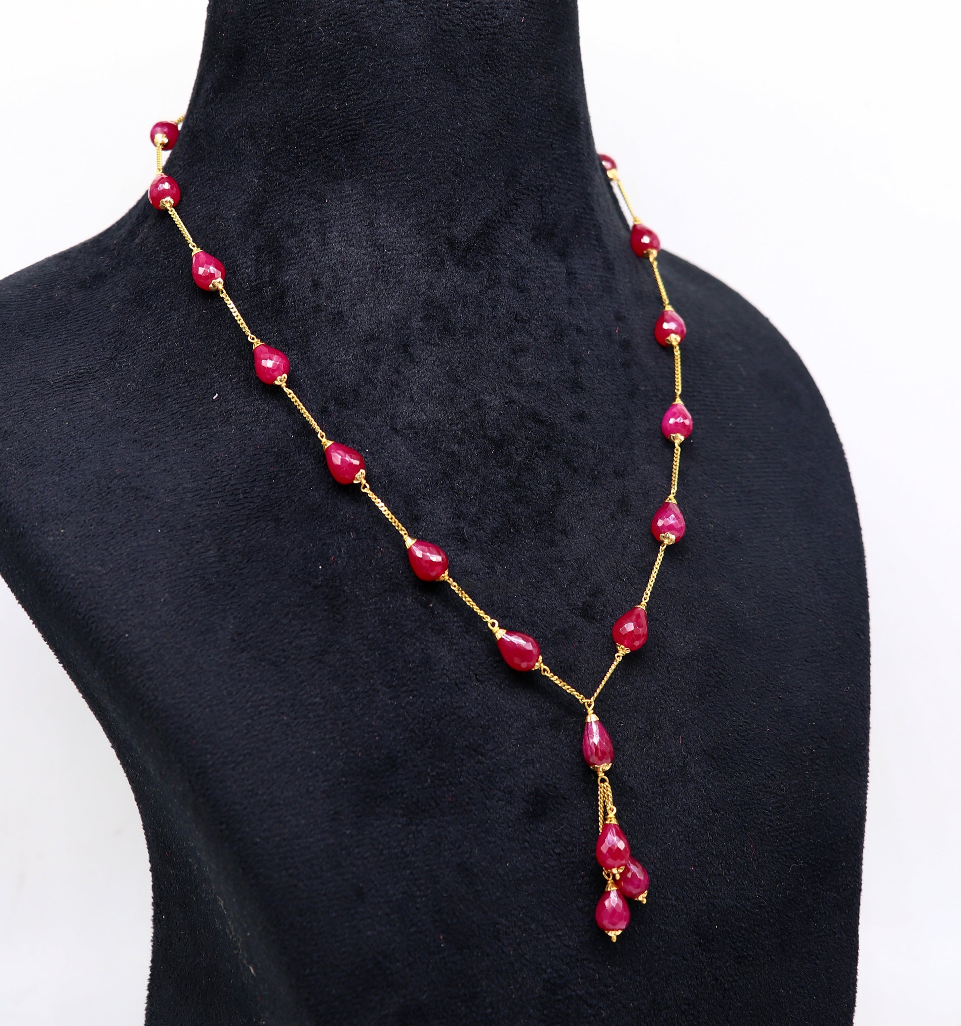 22Kt  yellow gold ruby beaded charm necklace best customized 18carat red ruby necklace brides jewelry setg - TRIBAL ORNAMENTS