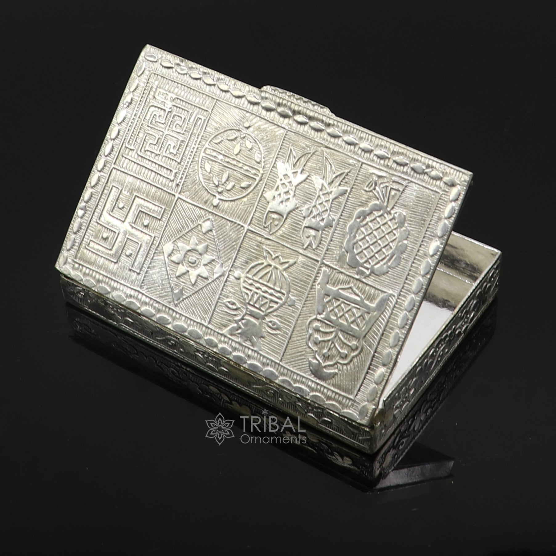 3"X2" 925 sterling silver trinket box, kajal box/casket box brides rectangle shape box collection, container box, eyeliner box stb819 - TRIBAL ORNAMENTS