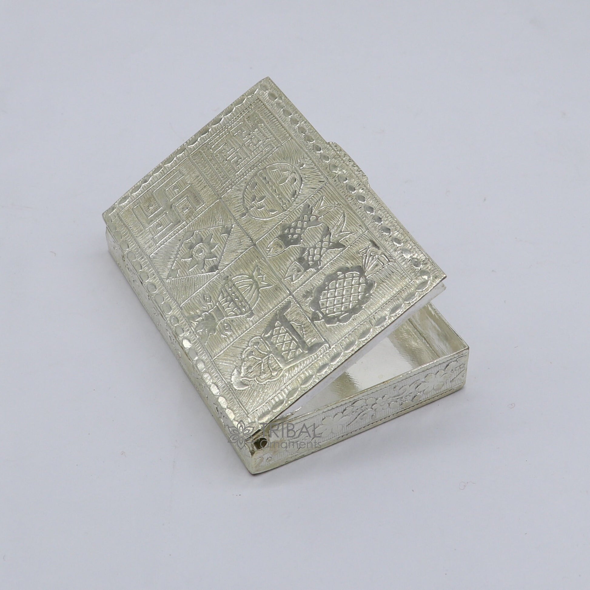 3"X2" 925 sterling silver trinket box, kajal box/casket box brides rectangle shape box collection, container box, eyeliner box stb819 - TRIBAL ORNAMENTS