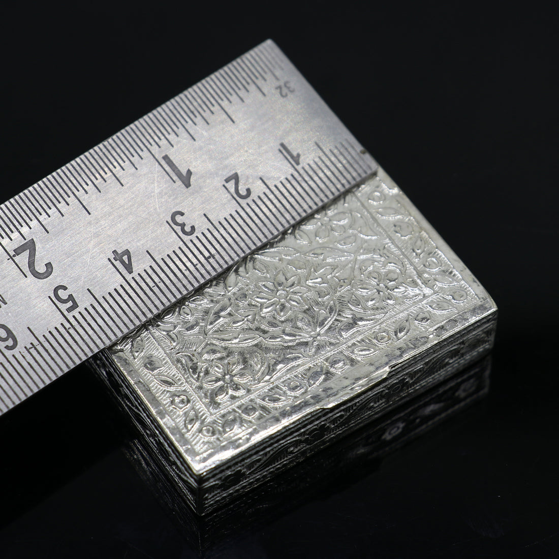 2"X1.2" 925 sterling silver trinket box, kajal box/casket box brides rectangle shape box collection, container box, eyeliner box stb821 - TRIBAL ORNAMENTS