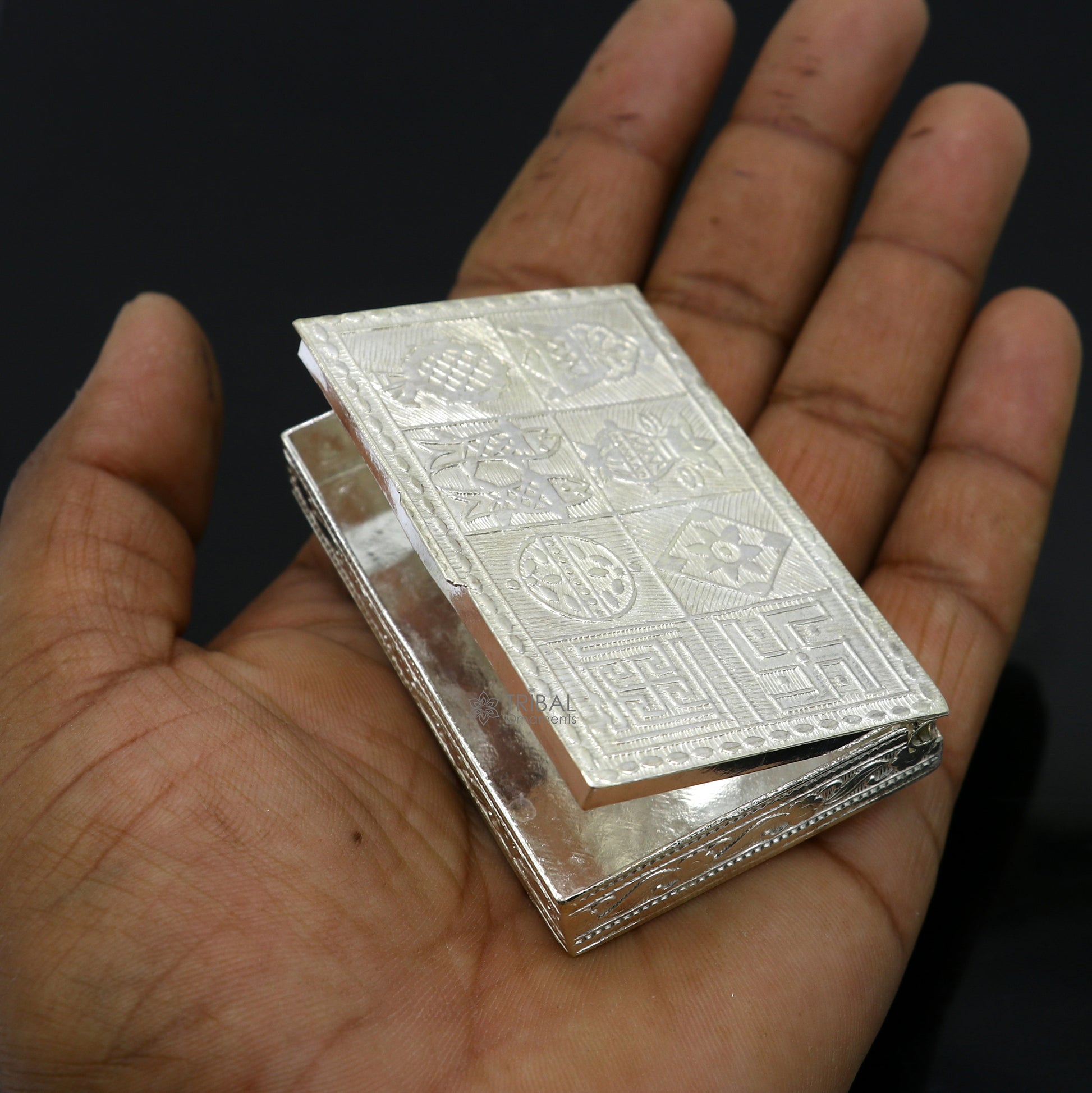 2.7"X1.8" 925 sterling silver trinket box, kajal box/casket box brides rectangle shape box collection, container box, eyeliner box stb823 - TRIBAL ORNAMENTS