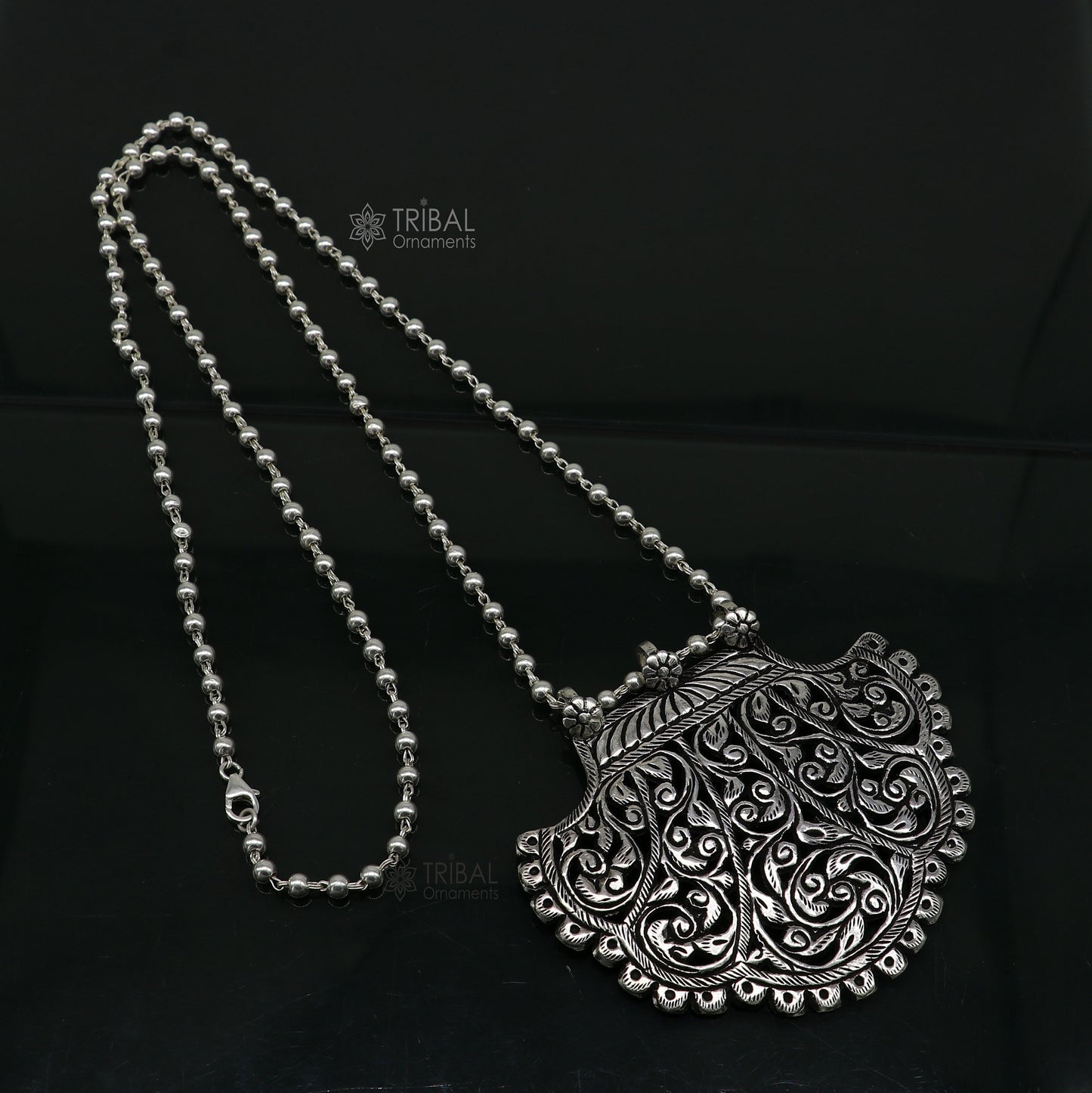 30" long beaded chain Traditional cultural trendy style 925 sterling silver pendant necklace best brides tribal ethnic jewelry  set631 - TRIBAL ORNAMENTS