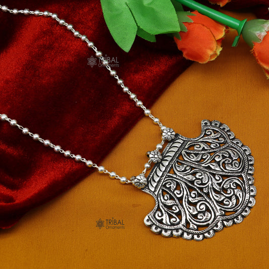 30" long beaded chain Traditional cultural trendy style 925 sterling silver pendant necklace best brides tribal ethnic jewelry  set632 - TRIBAL ORNAMENTS