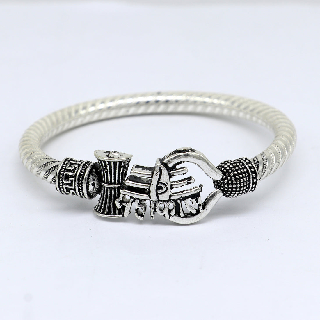 Handmade Sterling silver Lord Shiva Trident Kada Mahakal bracelet, Rudraksh bracelet, customized babhubali bangle kada giftig jewelry nsk696 - TRIBAL ORNAMENTS