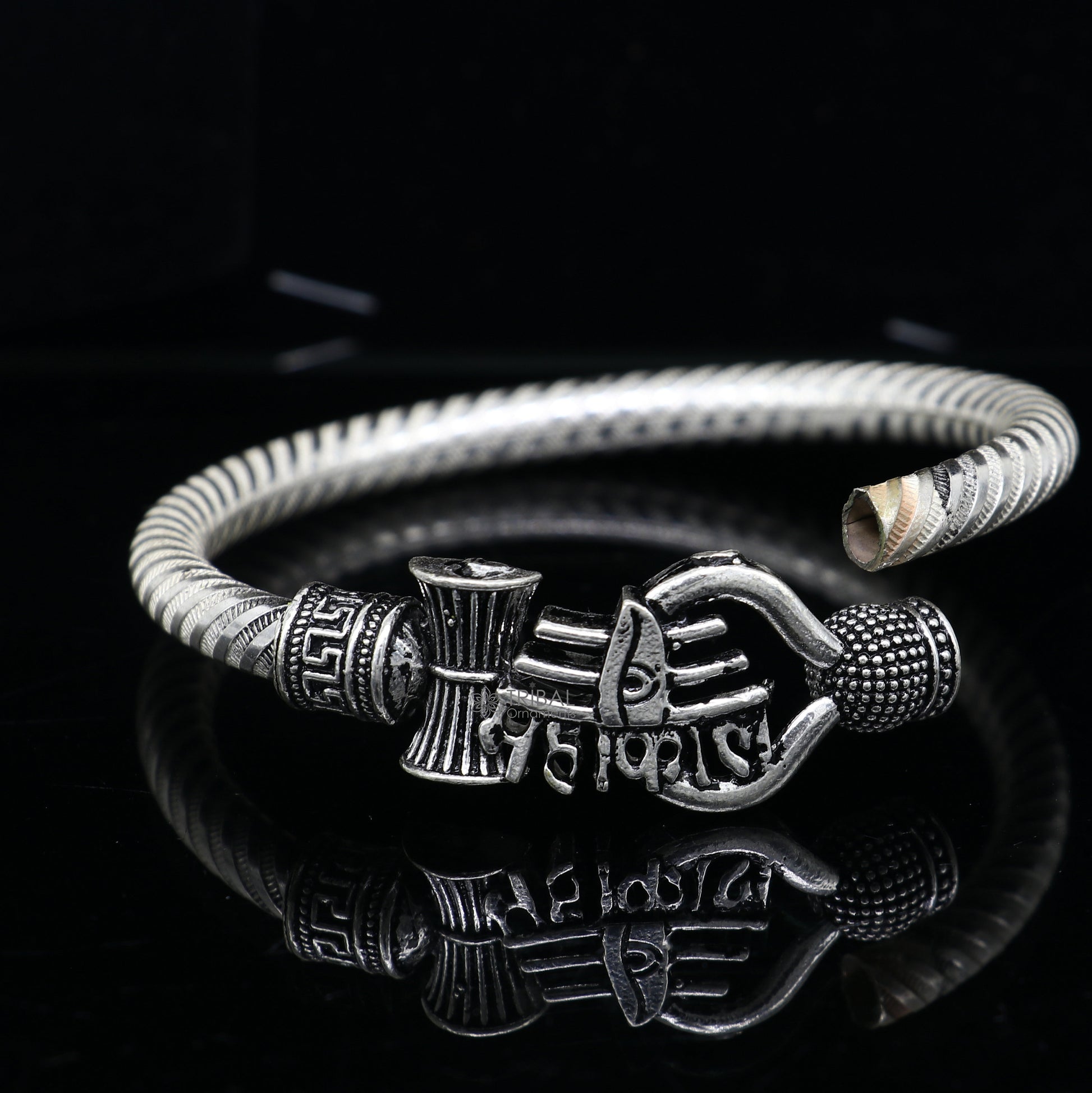 Handmade Sterling silver Lord Shiva Trident Kada Mahakal bracelet, Rudraksh bracelet, customized babhubali bangle kada giftig jewelry nsk696 - TRIBAL ORNAMENTS