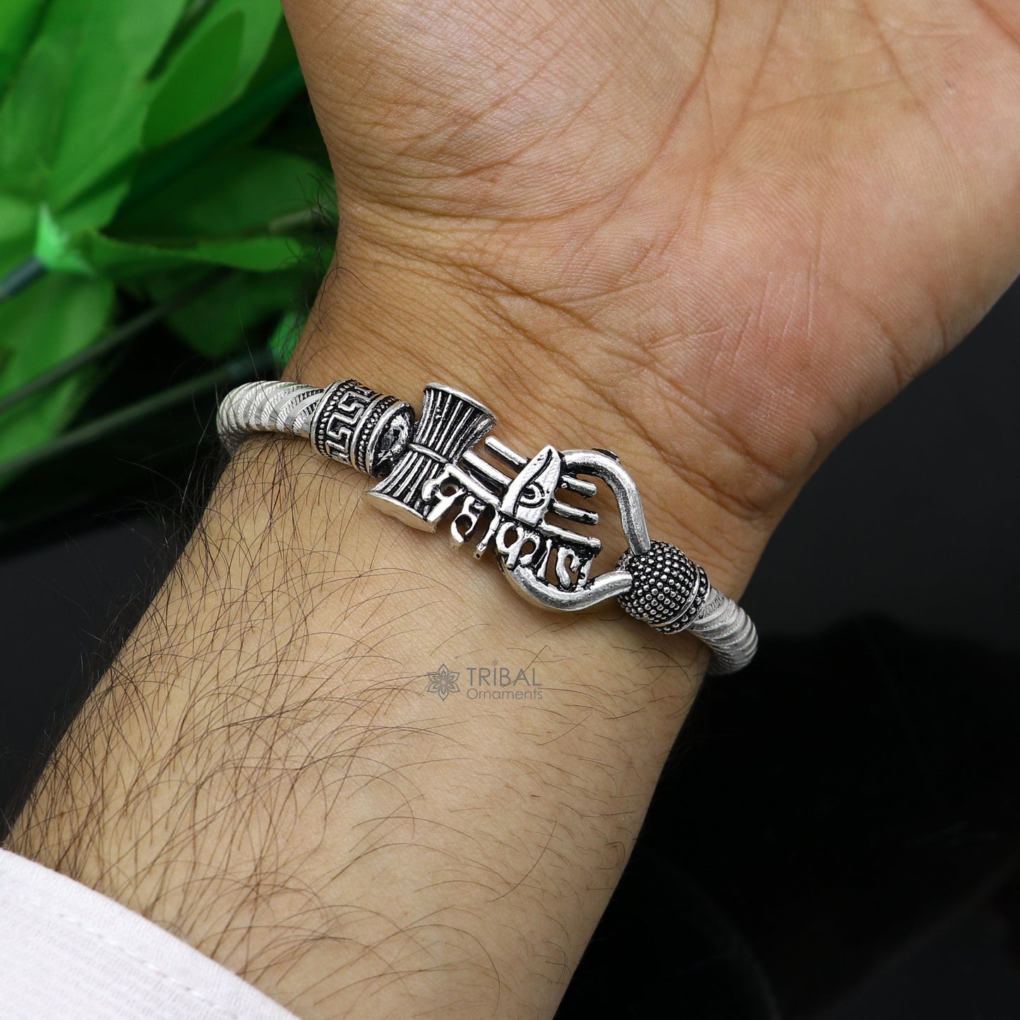 Handmade Sterling silver Lord Shiva Trident Kada Mahakal bracelet, Rudraksh bracelet, customized babhubali bangle kada giftig jewelry nsk696 - TRIBAL ORNAMENTS