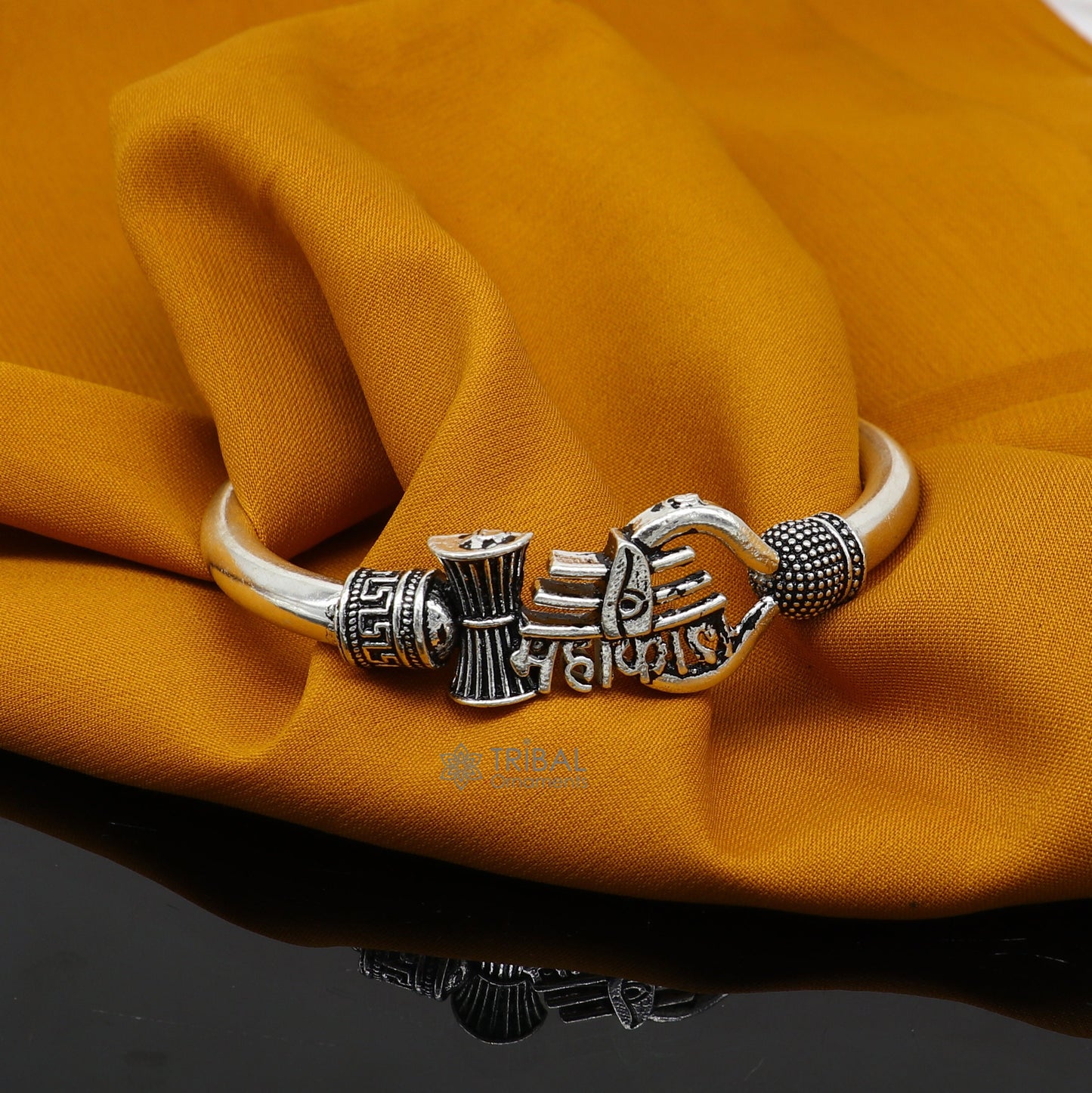Handmade Sterling silver Lord Shiva Trident Kada Mahakal bracelet, Rudraksh bracelet, customized babhubali bangle kada giftig jewelry nsk697 - TRIBAL ORNAMENTS