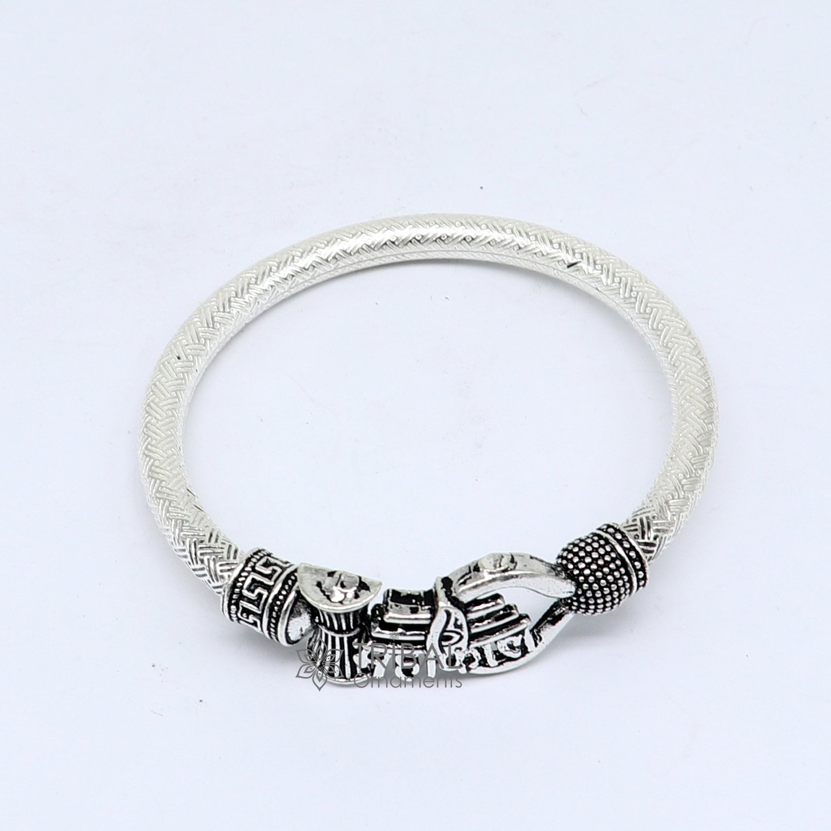 Handmade Sterling silver Lord Shiva Trident Kada Mahakal bracelet, Rudraksh bracelet, customized babhubali bangle kada giftig jewelry nsk698 - TRIBAL ORNAMENTS