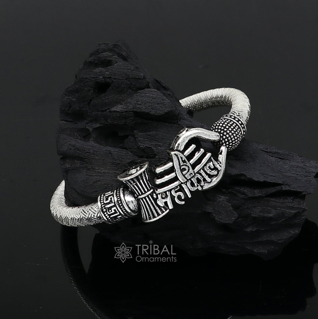 Handmade Sterling silver Lord Shiva Trident Kada Mahakal bracelet, Rudraksh bracelet, customized babhubali bangle kada giftig jewelry nsk698 - TRIBAL ORNAMENTS