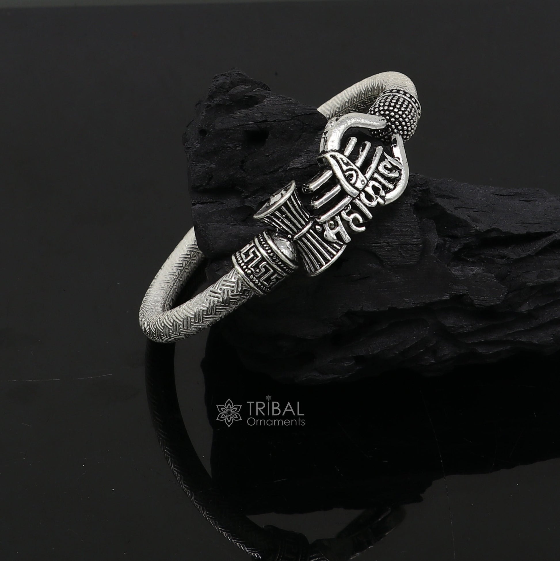 Handmade Sterling silver Lord Shiva Trident Kada Mahakal bracelet, Rudraksh bracelet, customized babhubali bangle kada giftig jewelry nsk698 - TRIBAL ORNAMENTS