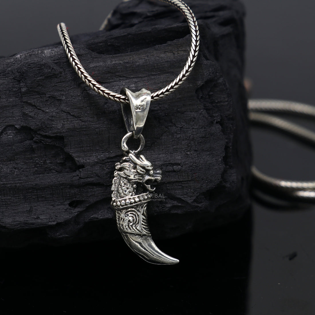 925 sterling silver handmade dragon tooth pendant symbol of mythical power, wisdom, and resilience nsp654 - TRIBAL ORNAMENTS