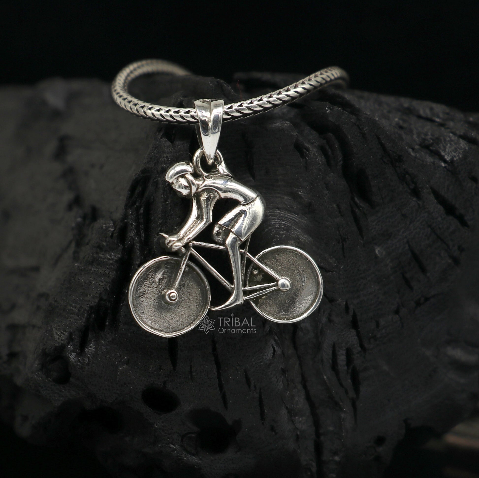 Cyclist pendant Bicycle Necklace 925 Sterling Silver Bicycle Pendant, Bicycle Charm Pendant, Bicycle Lover Jewelry, Sports Jewelry nsp660 - TRIBAL ORNAMENTS