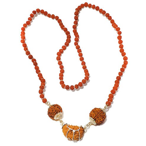 1 Mukhi Rudraksha Sampoorn Kavach covered in 925 sterling silver, best meditation chain necklace, r1004 - TRIBAL ORNAMENTS