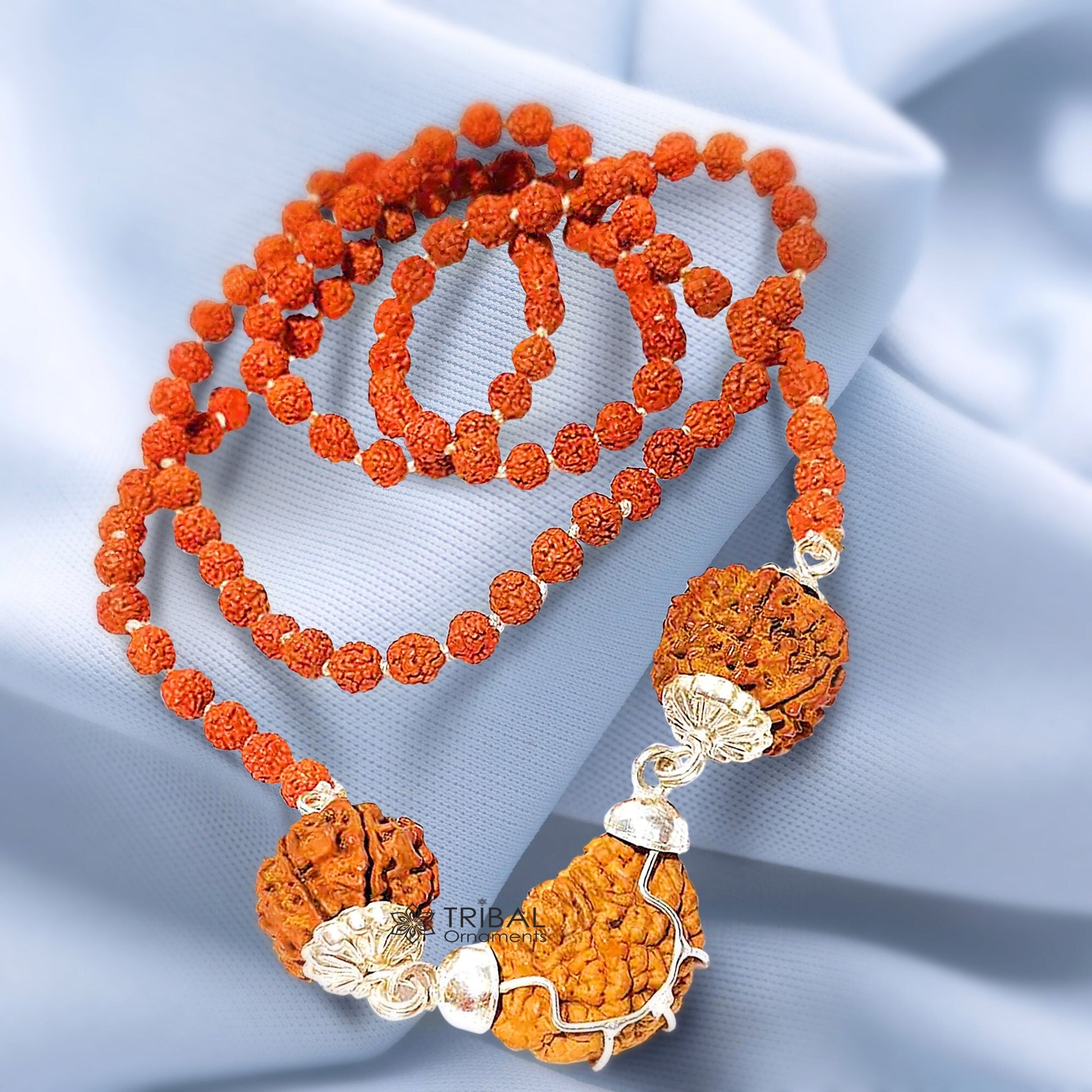 1 Mukhi Rudraksha Sampoorn Kavach covered in 925 sterling silver, best meditation chain necklace, r1004 - TRIBAL ORNAMENTS