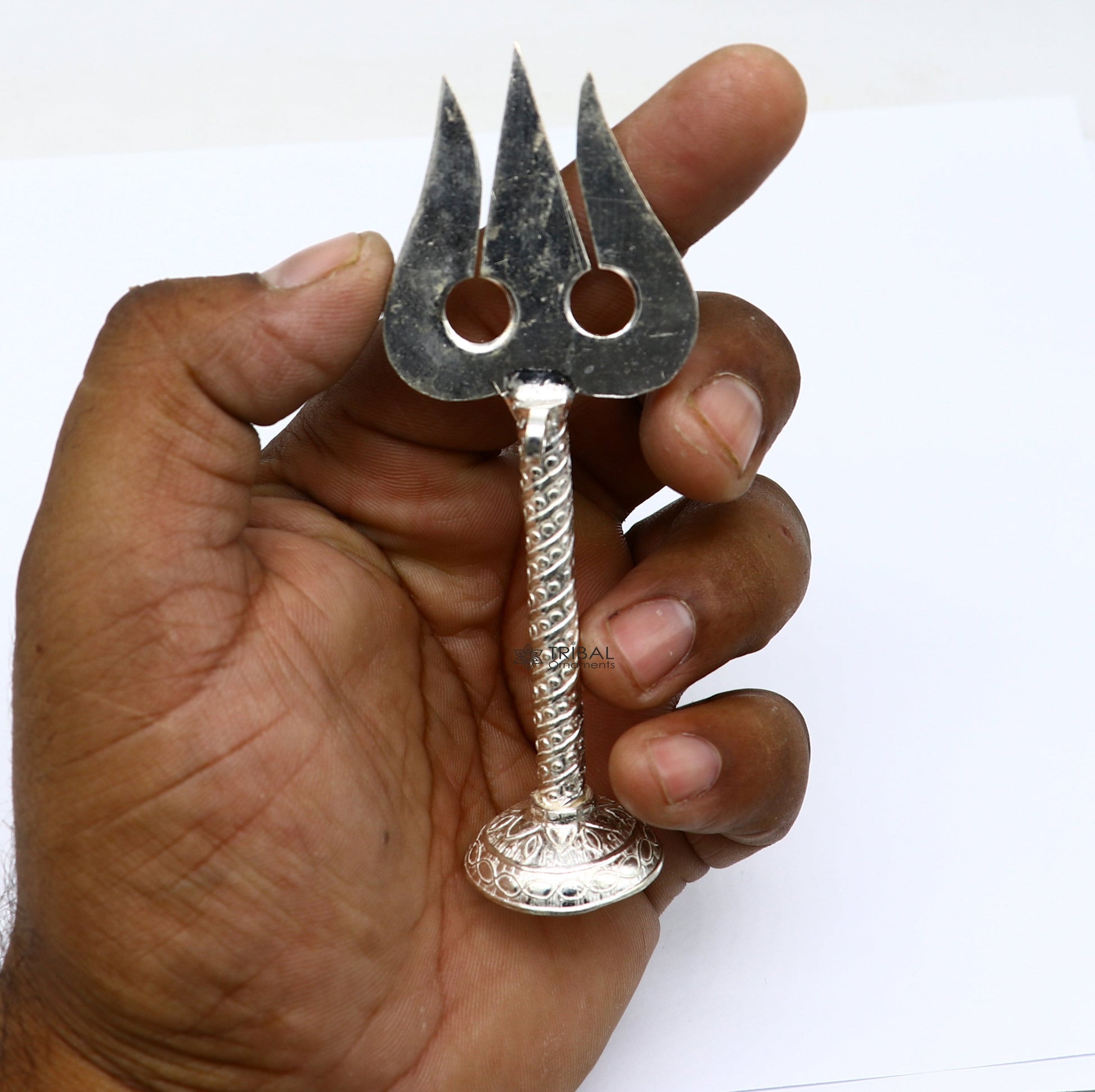 4" 925 Sterling silver handmade lord Shiva trident/trishul, fabulous craftsmanship Mahadev trishul, best collectible puja article su1136 - TRIBAL ORNAMENTS