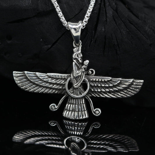 925 sterling silver Faravahar Ahura Mazda Handmade pendant Necklace, Ancient Persia Silver Men Jewelry, Mythology Mens Gift nsp636 - TRIBAL ORNAMENTS