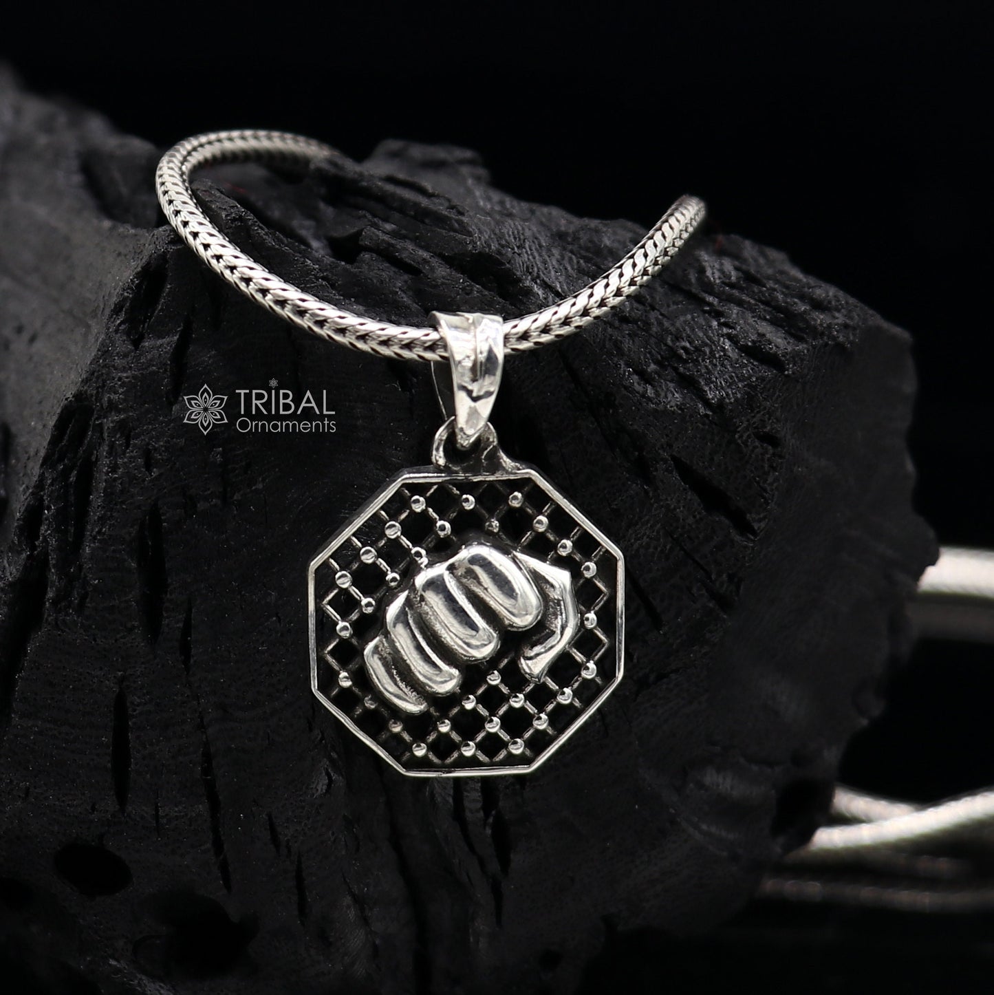 Amazing 925 sterling silver handmade wrist punch design pendant, high quality silver small pendant for zym or gym boy girls nsp670 - TRIBAL ORNAMENTS