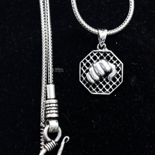 Amazing 925 sterling silver handmade wrist punch design pendant, high quality silver small pendant for zym or gym boy girls nsp670 - TRIBAL ORNAMENTS