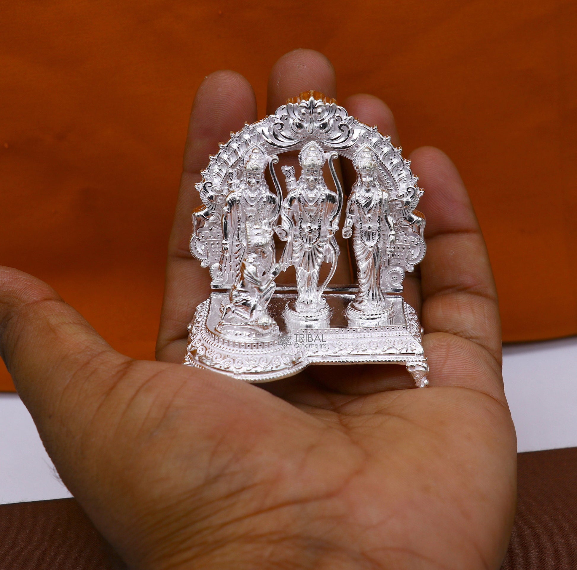 925 sterling silver handmade Divine Hindu god Rama Laxman Seeta and Hanuman blessing Statue, Ram Darbar Divine figurine puja article art642 - TRIBAL ORNAMENTS