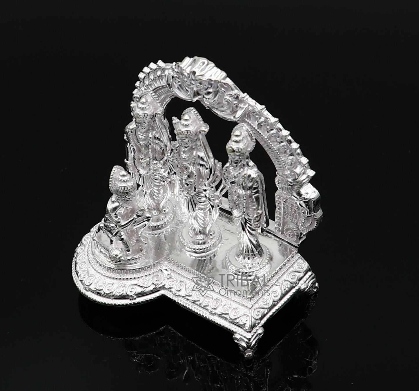 925 sterling silver handmade Divine Hindu god Rama Laxman Seeta and Hanuman blessing Statue, Ram Darbar Divine figurine puja article art642 - TRIBAL ORNAMENTS