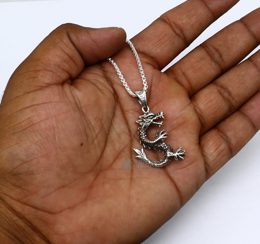 925 sterling silver unique Dragon design pendant, silver trendy pendant necklace, silver unisex cultural designer jewelry nsp642 - TRIBAL ORNAMENTS