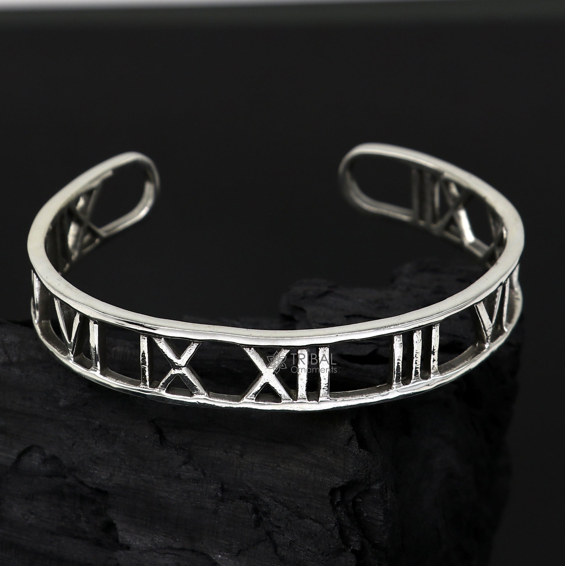 925 sterling silver handmade solid Roman number design fashion kada cuff bracelet, cuff kada unsex gifting jewelry solid silver kada cuff153 - TRIBAL ORNAMENTS