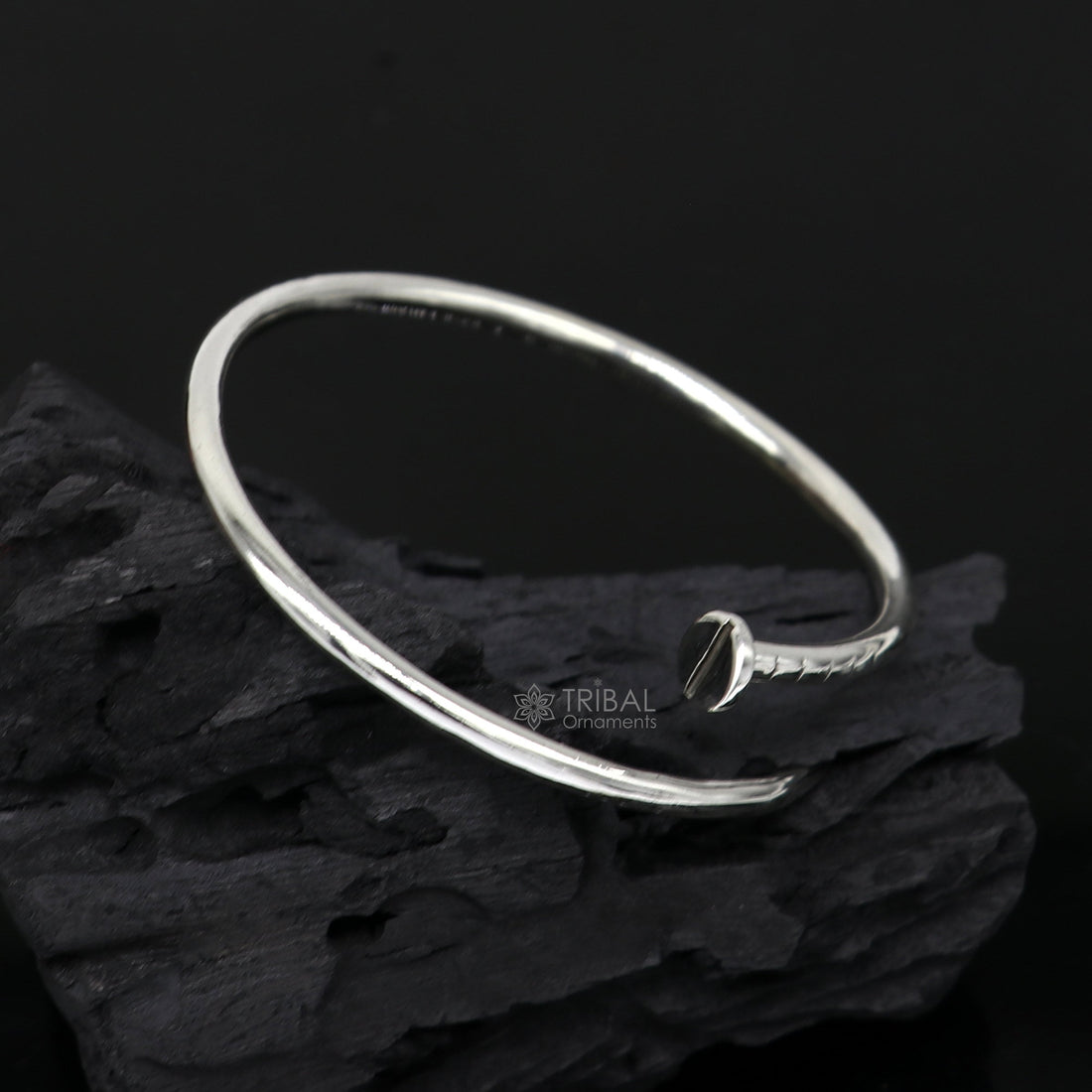 925 sterling silver plain shiny iron nail design cuff kada modern trendy fashion kada is a stunning and versatile piece of jewelry cuff160 - TRIBAL ORNAMENTS