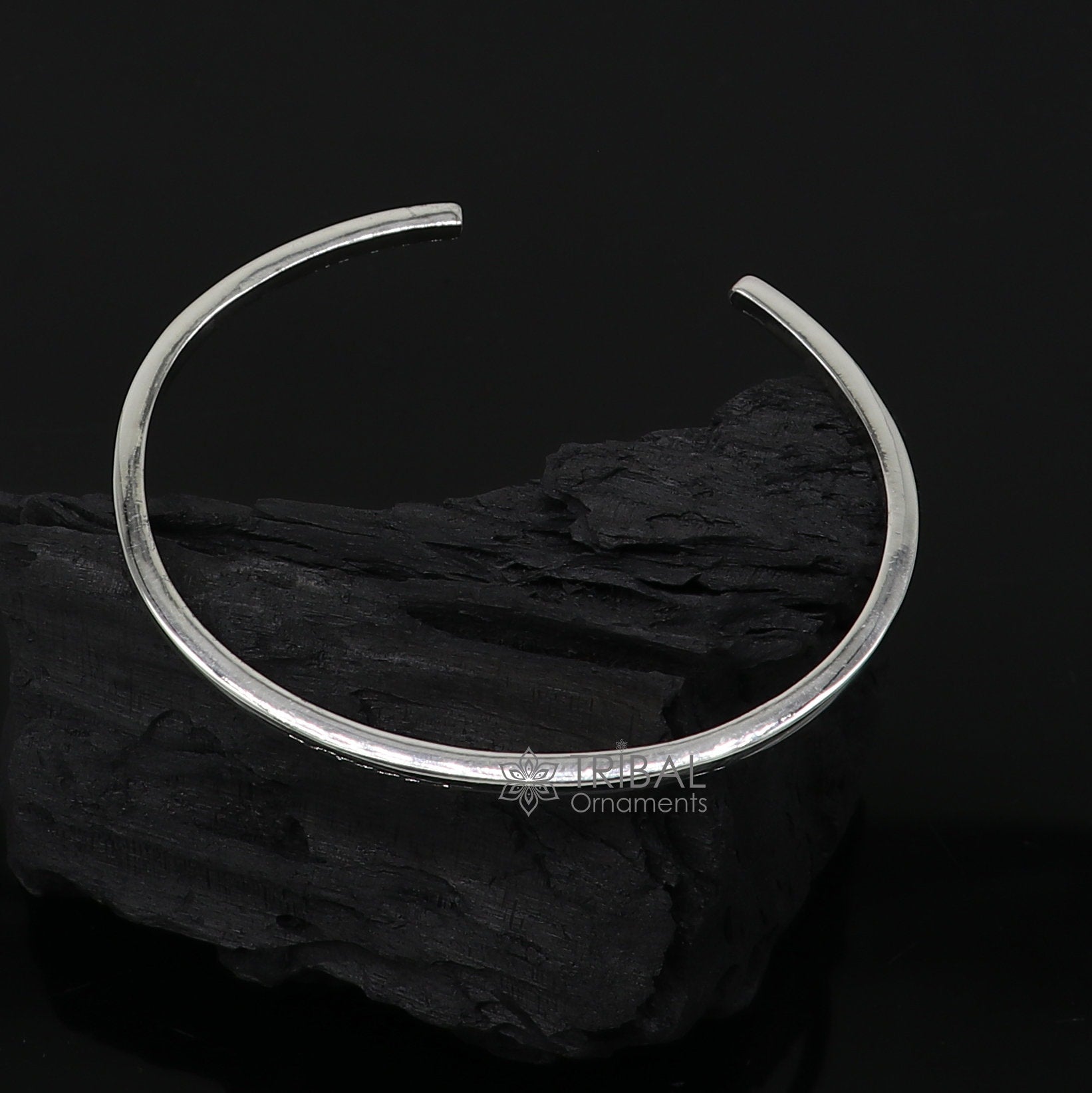 Solid 2.5 mm 925 sterling silver plain design modern trendy cuff kada bracelet best gifting unisex bangle kada cuff166 - TRIBAL ORNAMENTS