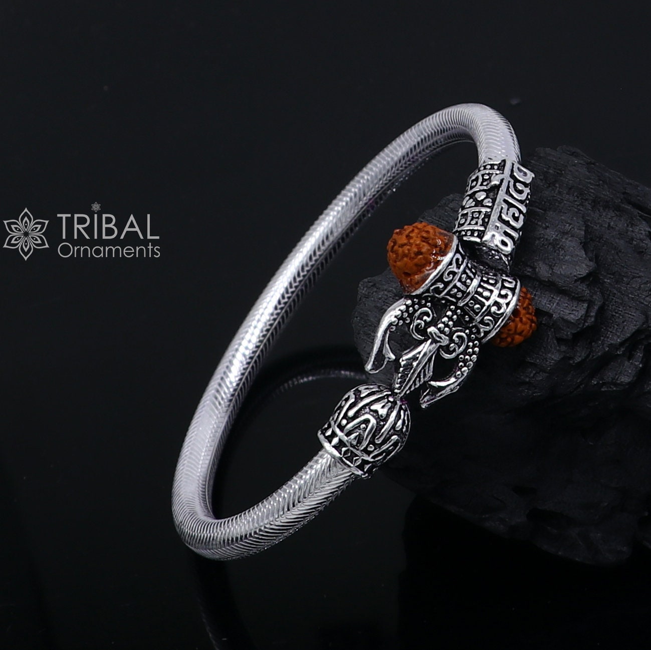 925 Sterling silver Lord Shiva Trident Kada MahaDeva bracelet, Rudraksh bracelet kada , babhubali trishul bangle kada jewelry nsk704 - TRIBAL ORNAMENTS